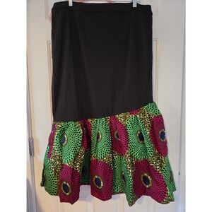 Shenbolen Womens African Print Mermaid Hem Pencil Skirt Black Multi XXL NWT